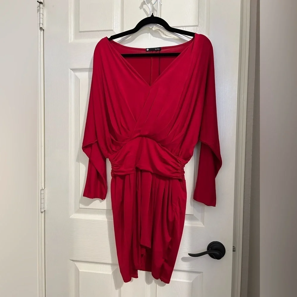 Krisa Revolve Red Drape Skirt Surplice mini Dress NWT small - Picture 3 of 7